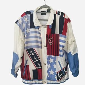 Mureli Vintage 80’s 100% Silk Windbreaker Jacket Bomber Nautical Shoulder Pads